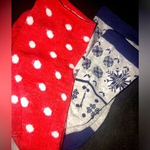 Used socks Red Socks for Christmas and Gray Snowflake Socks preowned used